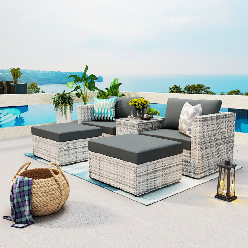 Latitude Run 5 Pieces PE Wicker Sectional Sofa Set With Gray Cushion Wayfair